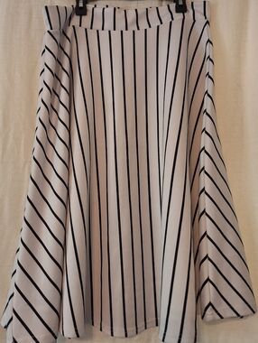 Women's White A-Line Skirt with Black Vertical Stripes